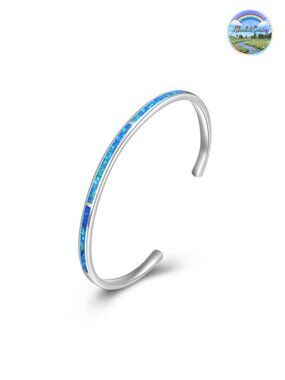 Sterling Silver Opal Cuff Bracelet, Adjustable Bangle for Women, Inspirational
